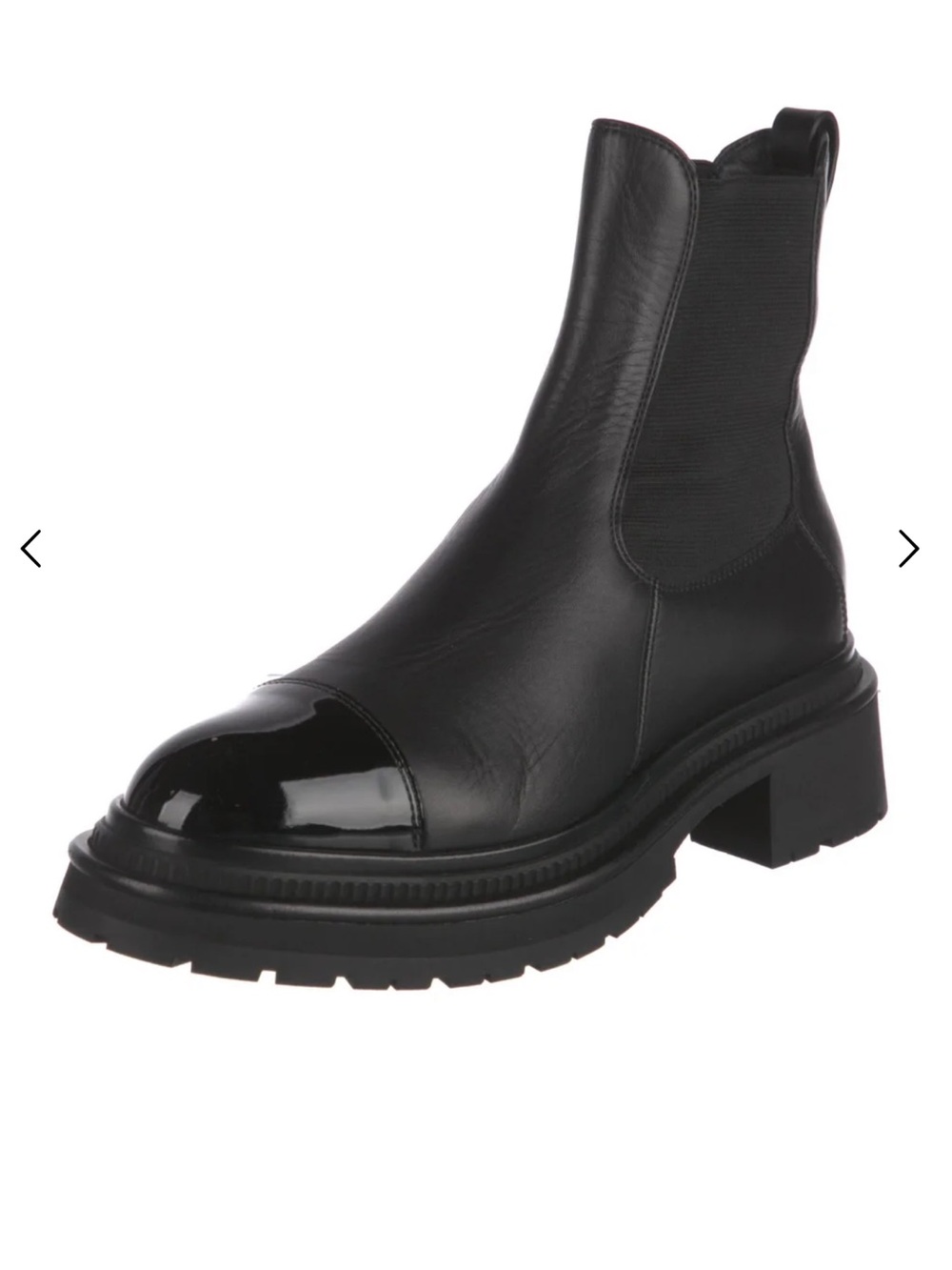 Chanel Black Leather Patent Cap Toe CC Back Ankle Chelsea Boots 39.5 - Picture 2 of 5